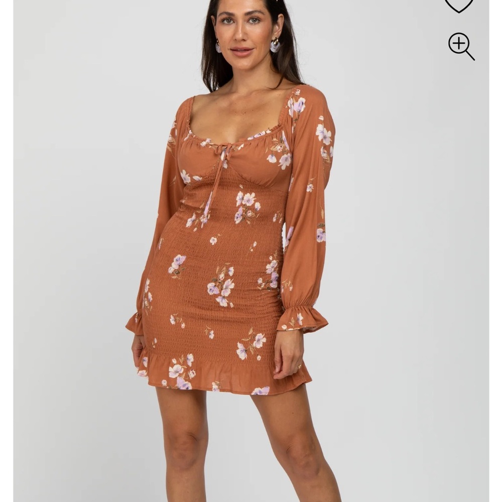 Floral Long Sleeve Dress in Brown